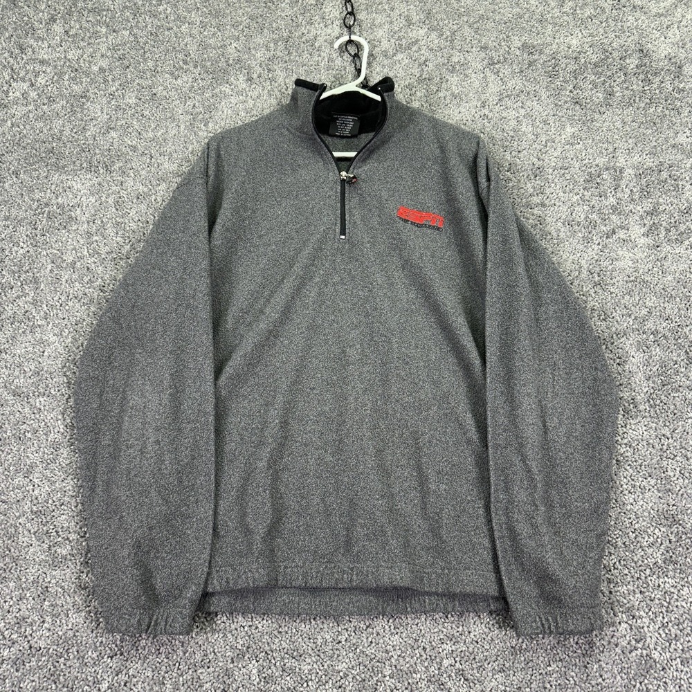 ESPN The Magazine Sweatshirt Mens XL Gray 1/4 Zip Fleece Pullover Logo Casual